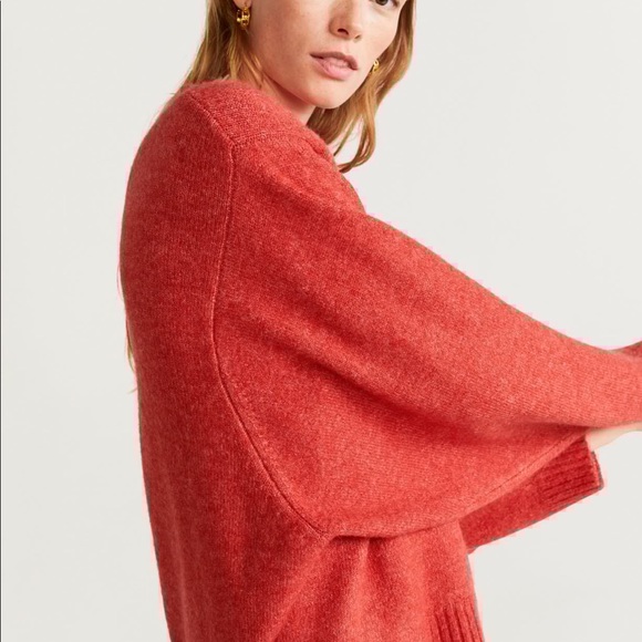 Mango S Sweater Fine Knit Coral Red Pumpkin Spice Jumper Wool Cozy MNG Pullover - Picture 8 of 8
